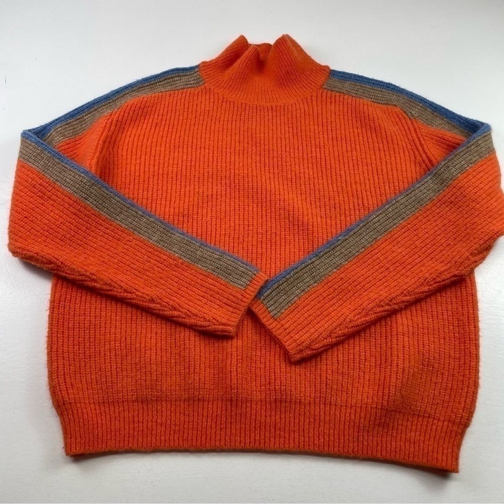 Andthewhy Women's Orange Ribbed Knit Sweater Small/Medium Mock Neck Long Sleeve